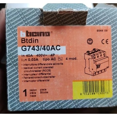 Interruttore differenziale salvavita Bticino Btdin art. G743/40AC