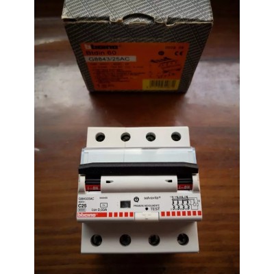 Bticino Btdin 60 Magnetotermico Differenziale 4P 25A 0,03A G8843/25AC