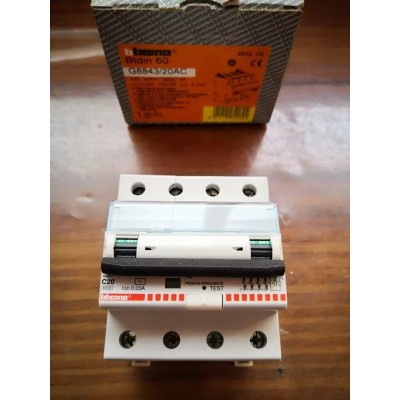 Bticino Btdin 60 Magnetotermico Differenziale 4P 20A 0,03A G8843/20AC