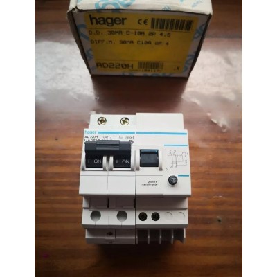 Hager Magnetotermico Differenziale 10A 0,03A art. AD220H